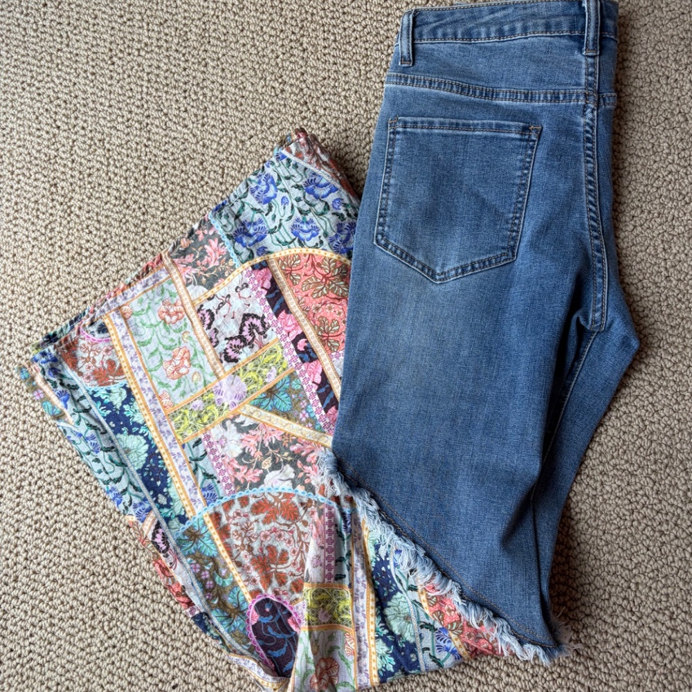 Easel Patchwork Skinny Flare Wide Leg Jeans Pants Stretch Bell Bottom Blue Small